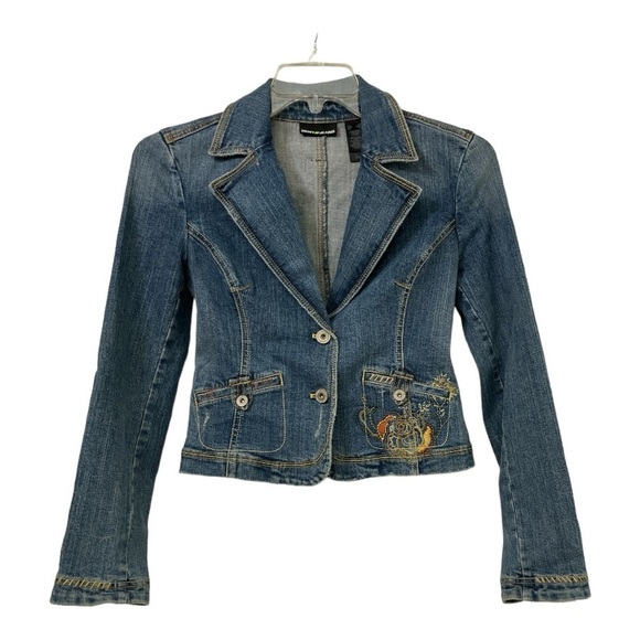 DKNY Blue Jean Jacket with Embroidered Detail - Picture 1 of 10